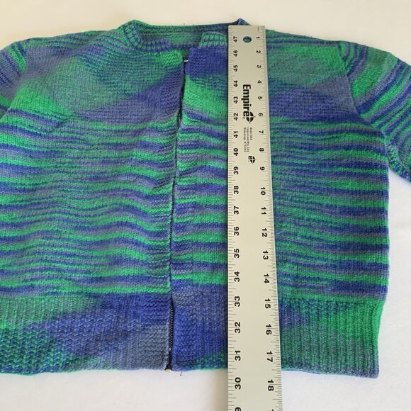 Y2K Retro Cropped Cardigan Sweater Women S* Green Blue Stripe Zip Funky Eclectic - Picture 6 of 7
